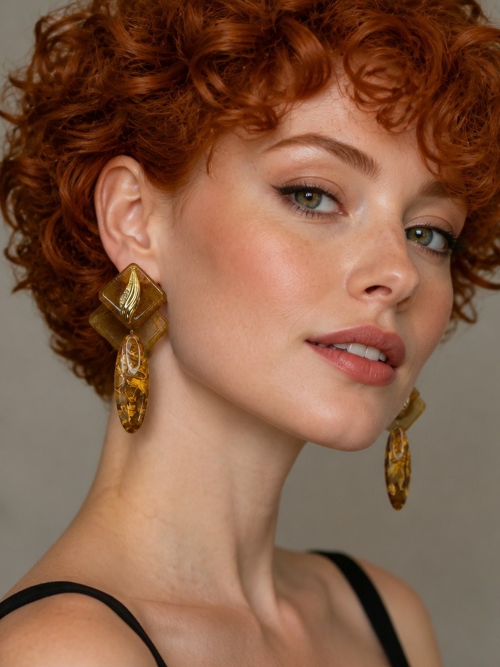Contemporary Amber-Hued Resin Drop Earrings for Women With Large Moss Agate Drop